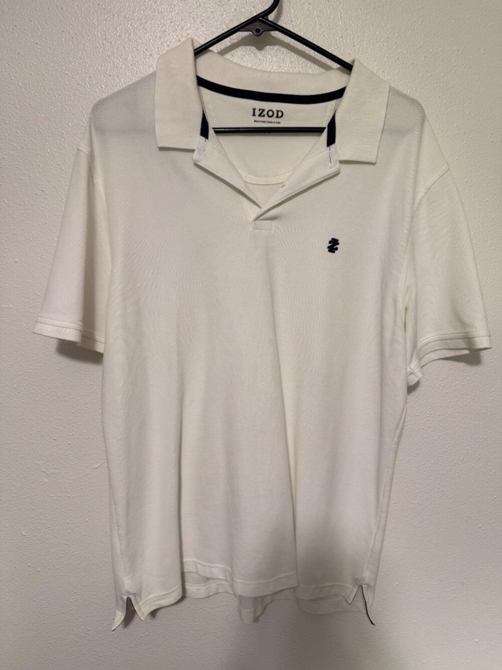 IZOD Polo Shirt Mens White with Blue Trim Size L
